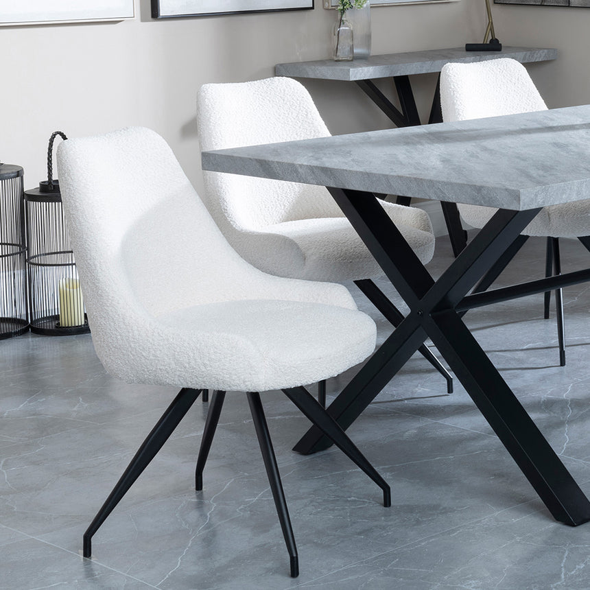 Barking Grey Concrete Dining Set with Cross Legs - Diana Blue Velvet Fabric Swivel Dining Chair