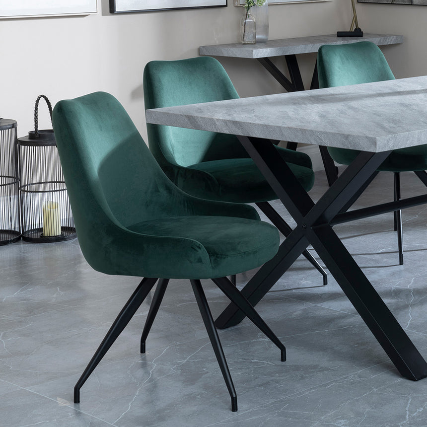 Barking Grey Concrete Dining Set with Cross Legs - Diana Blue Velvet Fabric Swivel Dining Chair