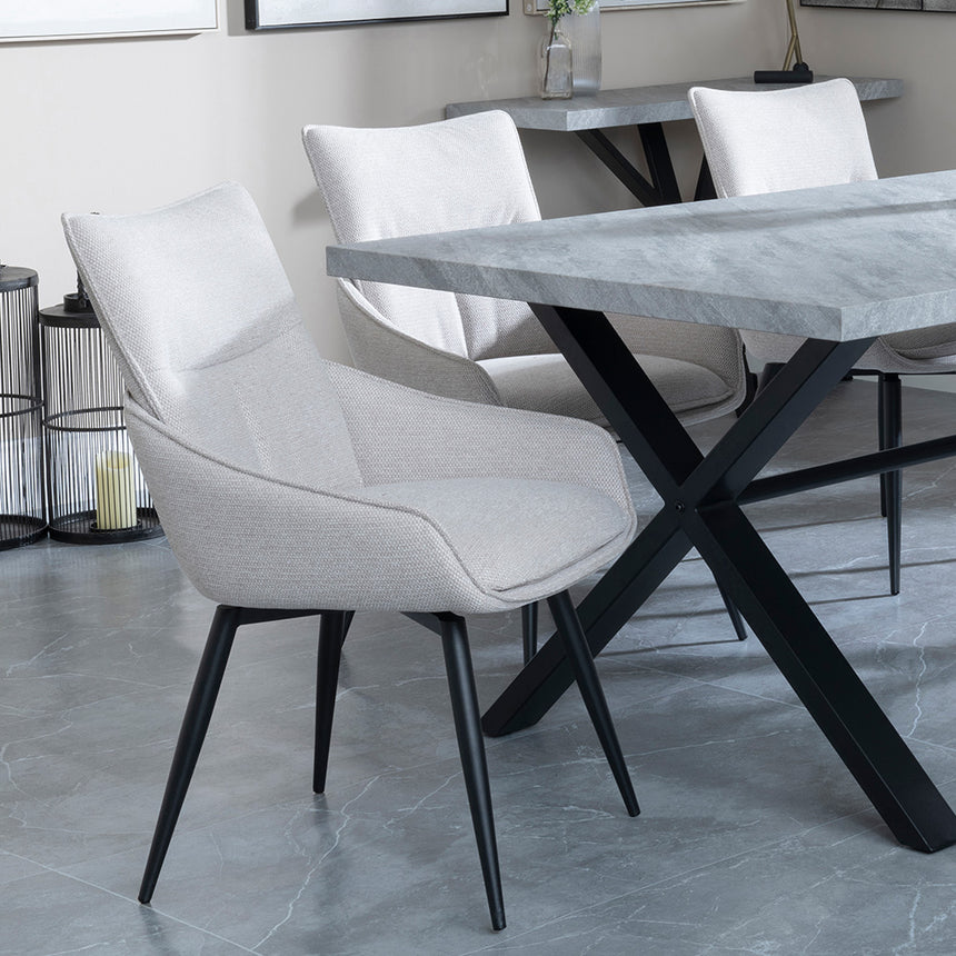 Barking Grey Concrete Dining Set with Cross Legs - Torres Orange Fabric Swivel Dining Chair