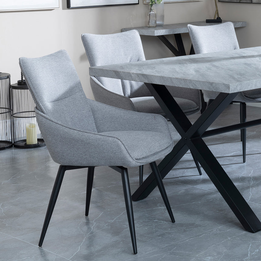 Barking Grey Concrete Dining Set with Cross Legs - Torres Orange Fabric Swivel Dining Chair
