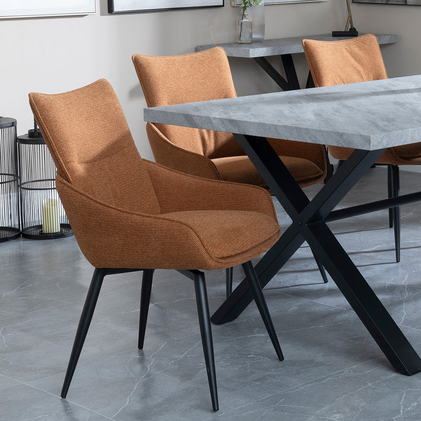 Barking Grey Concrete Dining Set with Cross Legs - Torres Orange Fabric Swivel Dining Chair