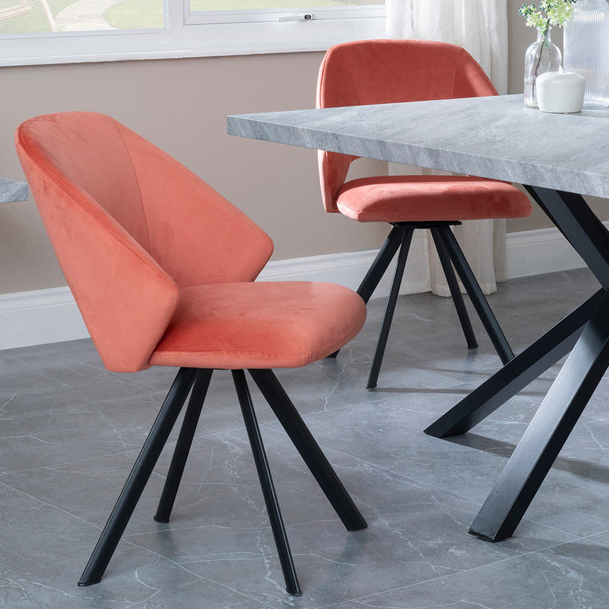 Barking Grey Concrete Dining Set with Spider Legs - Burano Dark Grey Velvet Fabric Swivel Dining Chair