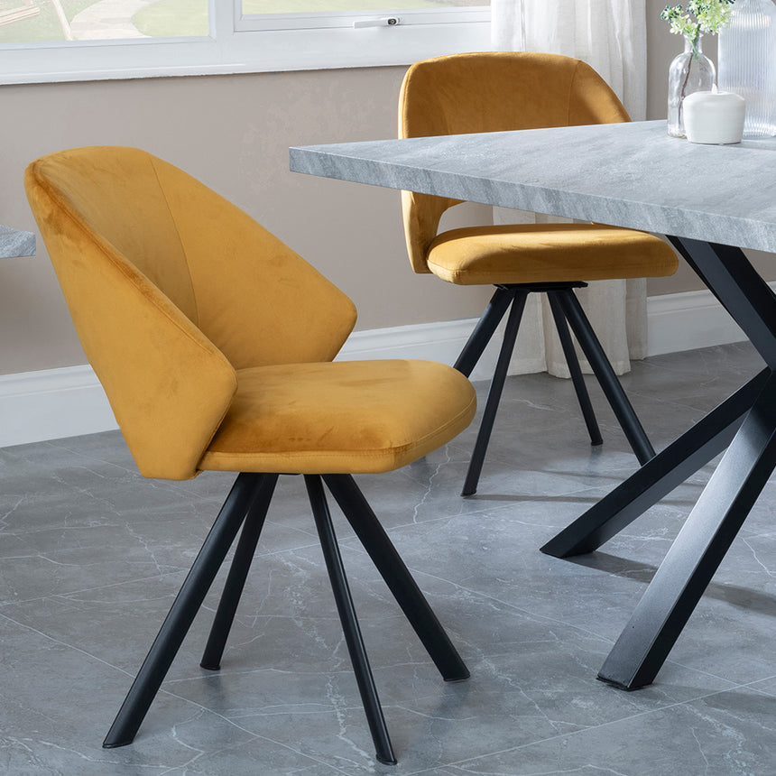 Barking Grey Concrete Dining Set with Spider Legs - Burano Dark Grey Velvet Fabric Swivel Dining Chair