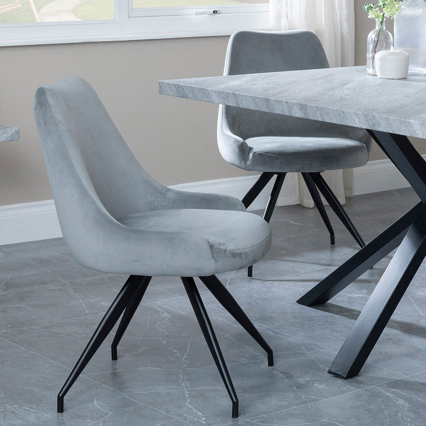 Barking Grey Concrete Dining Set with Spider Legs - Diana Cream Velvet Fabric Swivel Dining Chair