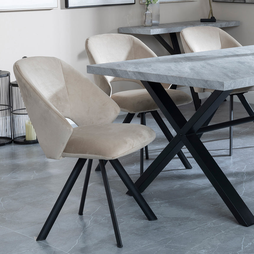 Barking Grey Concrete Dining Set with Cross Legs - Burano Orange Velvet Fabric Swivel Dining Chair