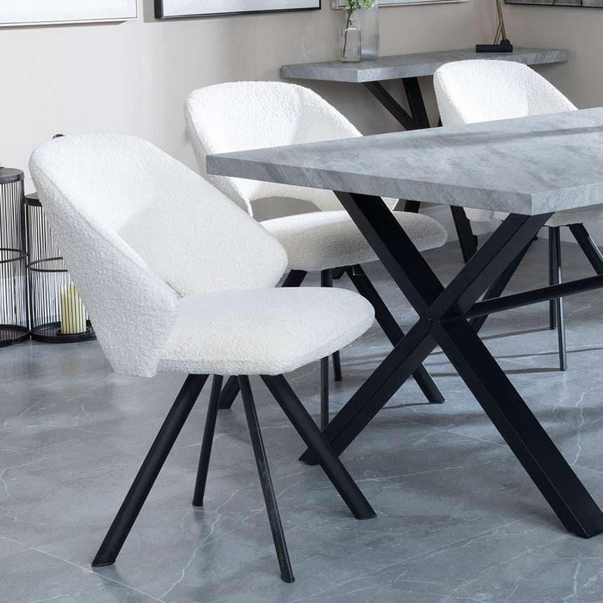 Barking Grey Concrete Dining Set with Cross Legs - Burano Orange Velvet Fabric Swivel Dining Chair
