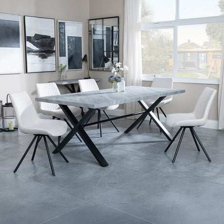 Barking Grey Concrete Dining Set with Cross Legs - Messina Fabric Swivel Dining Chair