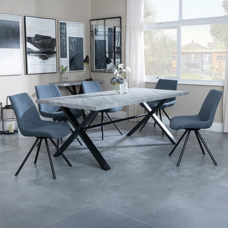 Barking Grey Concrete Dining Set with Cross Legs - Messina Fabric Swivel Dining Chair