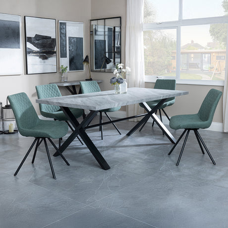 Barking Grey Concrete Dining Set with Cross Legs - Messina Fabric Swivel Dining Chair