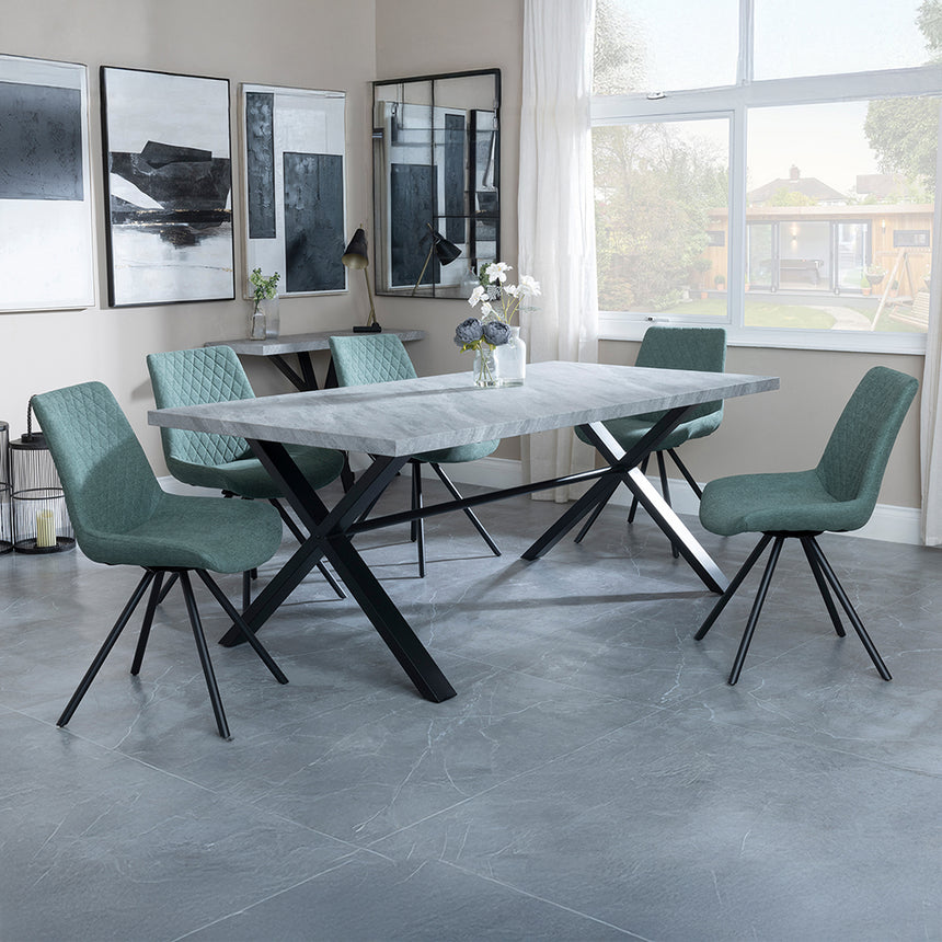 Barking Grey Concrete Dining Set with Cross Legs - Messina Fabric Swivel Dining Chair