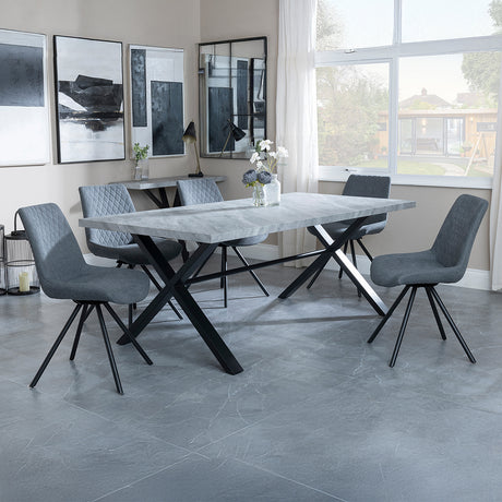 Barking Grey Concrete Dining Set with Cross Legs - Messina Fabric Swivel Dining Chair