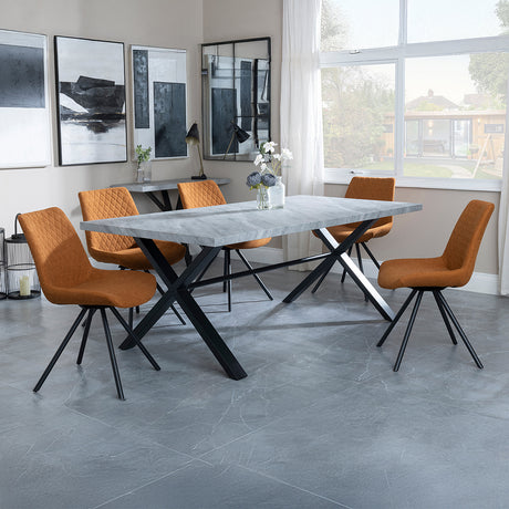 Barking Grey Concrete Dining Set with Cross Legs - Messina Fabric Swivel Dining Chair