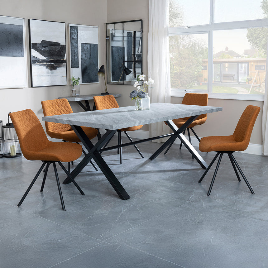 Barking Grey Concrete Dining Set with Cross Legs - Messina Fabric Swivel Dining Chair