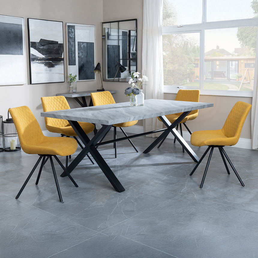 Barking Grey Concrete Dining Set with Cross Legs - Messina Fabric Swivel Dining Chair