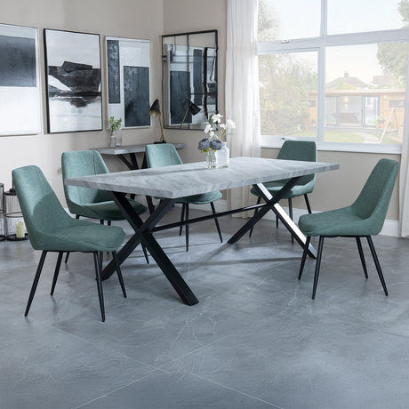 Barking Grey Concrete Dining Set with Cross Legs - Rovereto Fabric Dining Chair