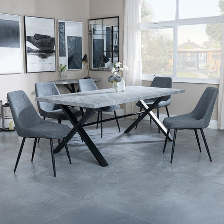 Barking Grey Concrete Dining Set with Cross Legs - Rovereto Fabric Dining Chair