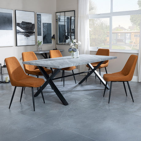 Barking Grey Concrete Dining Set with Cross Legs - Rovereto Fabric Dining Chair