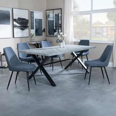 Barking Grey Concrete Dining Set with Cross Legs - Rovereto Fabric Dining Chair