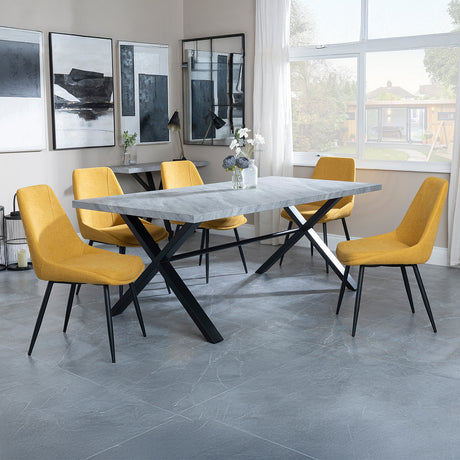 Barking Grey Concrete Dining Set with Cross Legs - Rovereto Fabric Dining Chair