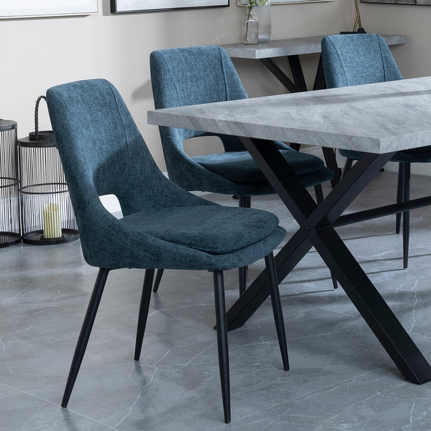 Barking Grey Concrete Dining Set with Cross Legs - Stansbury Grey Fabric Dining Chair