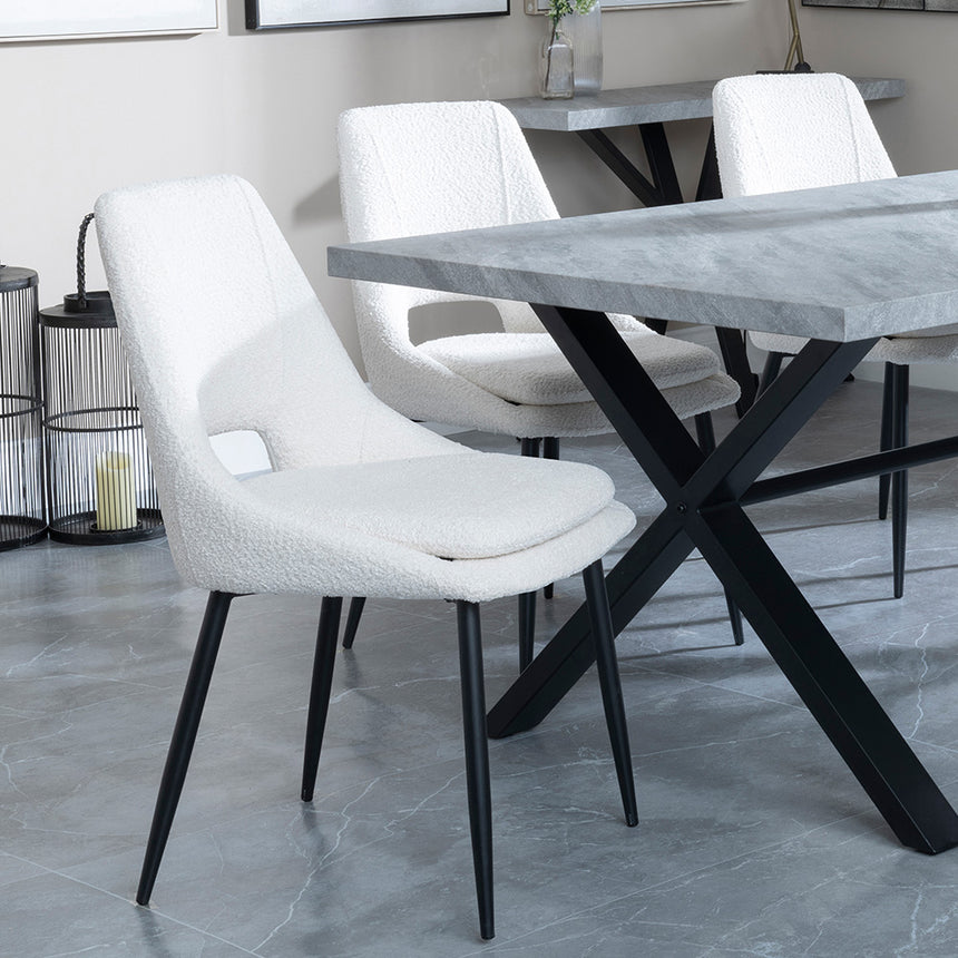 Barking Grey Concrete Dining Set with Cross Legs - Stansbury Grey Fabric Dining Chair