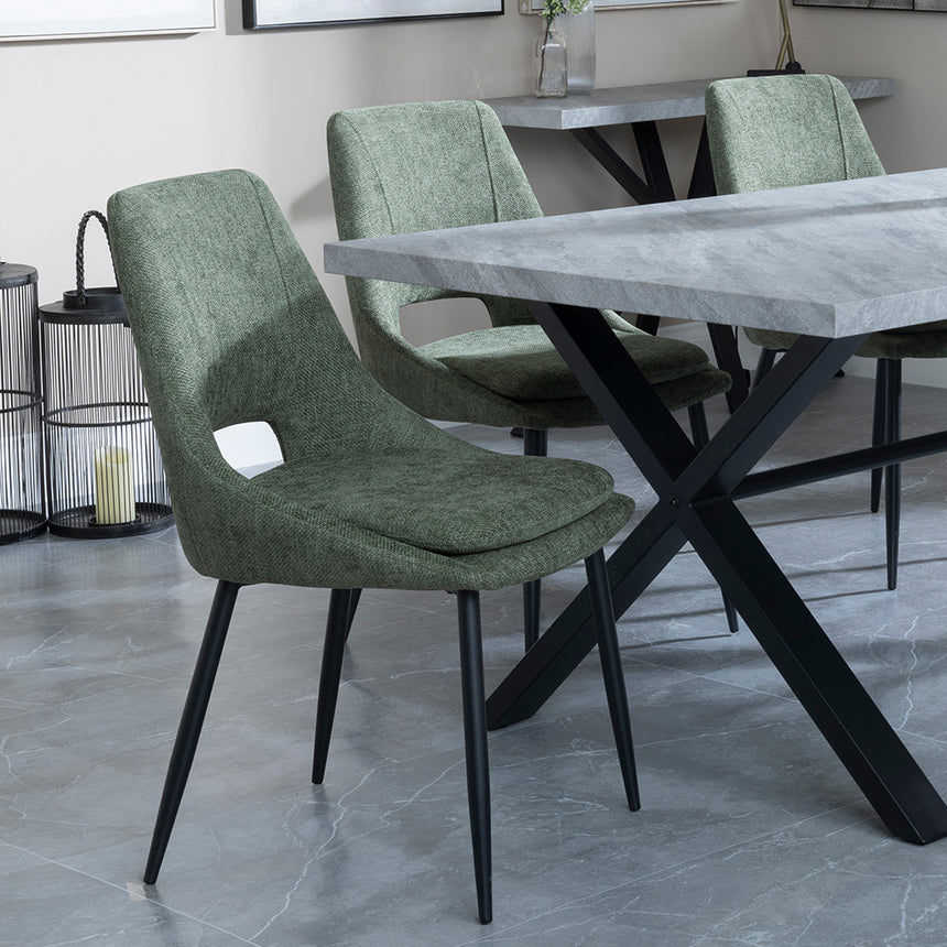 Barking Grey Concrete Dining Set with Cross Legs - Stansbury Grey Fabric Dining Chair