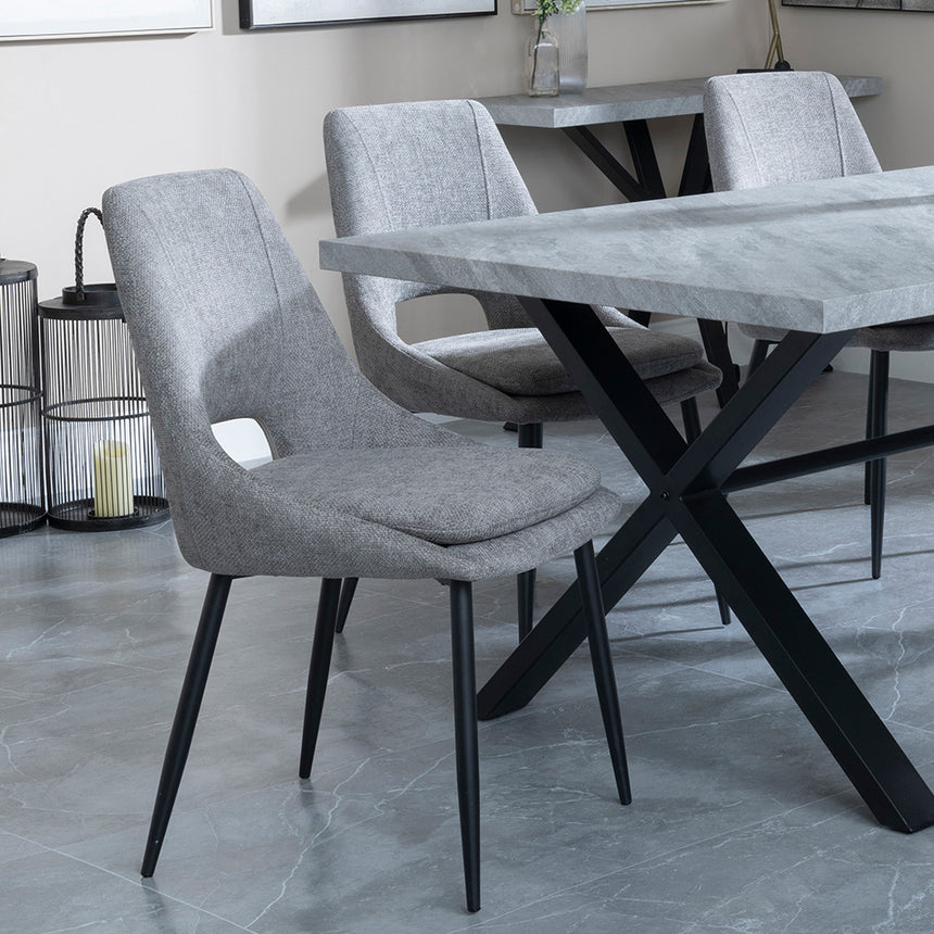 Barking Grey Concrete Dining Set with Cross Legs - Stansbury Grey Fabric Dining Chair
