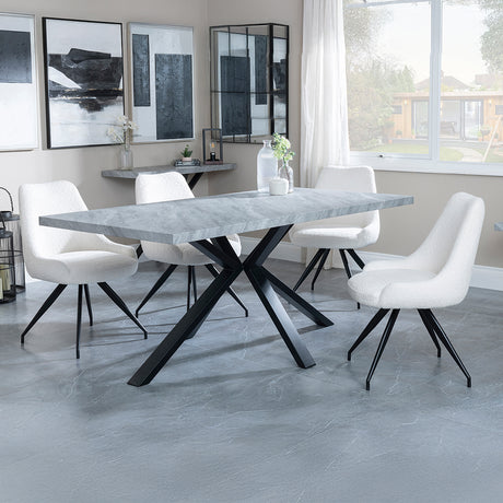 Barking Grey Concrete Effect Dining Set with Spider Legs - Diana Velvet Fabric Swivel Dining Chair
