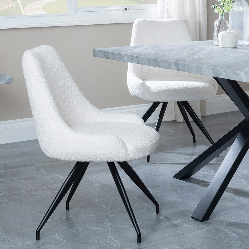 Barking Grey Concrete Dining Set with Spider Legs - Diana Blue Velvet Fabric Swivel Dining Chair