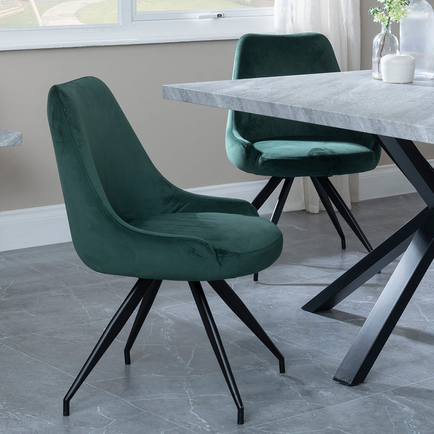 Barking Grey Concrete Dining Set with Spider Legs - Diana Cream Velvet Fabric Swivel Dining Chair