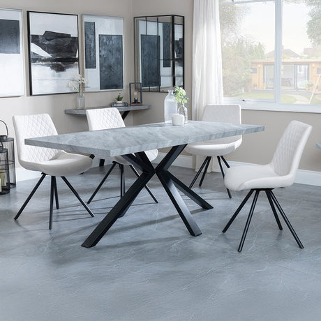 Barking Grey Concrete Effect Dining Set with Spider Legs - Messina Fabric Swivel Dining Chair