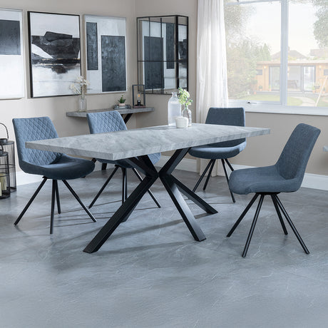 Barking Grey Concrete Effect Dining Set with Spider Legs - Messina Fabric Swivel Dining Chair