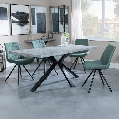 Barking Grey Concrete Effect Dining Set with Spider Legs - Messina Fabric Swivel Dining Chair