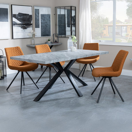 Barking Grey Concrete Effect Dining Set with Spider Legs - Messina Fabric Swivel Dining Chair