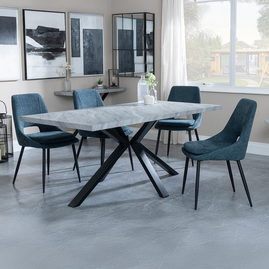 Barking Grey Concrete Dining Set with Spider Legs - Stansbury Fabric Dining Chair
