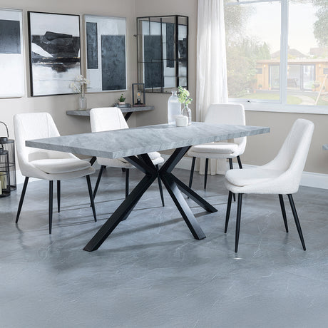 Barking Grey Concrete Effect Dining Set with Spider Legs - Stansbury Fabric Dining Chair