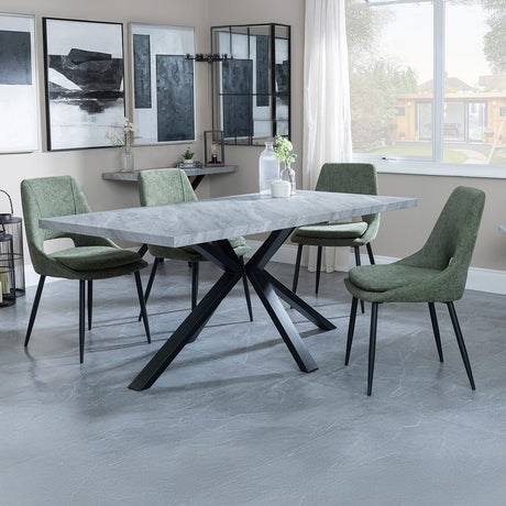 Barking Grey Concrete Effect Dining Set with Spider Legs - Stansbury Fabric Dining Chair