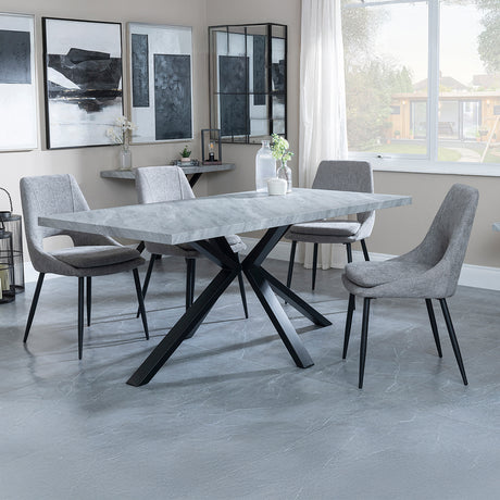 Barking Grey Concrete Effect Dining Set with Spider Legs - Stansbury Fabric Dining Chair