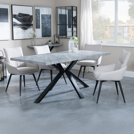 Barking Grey Concrete Effect Dining Set with Spider Legs - Torres Fabric Swivel Dining Chair