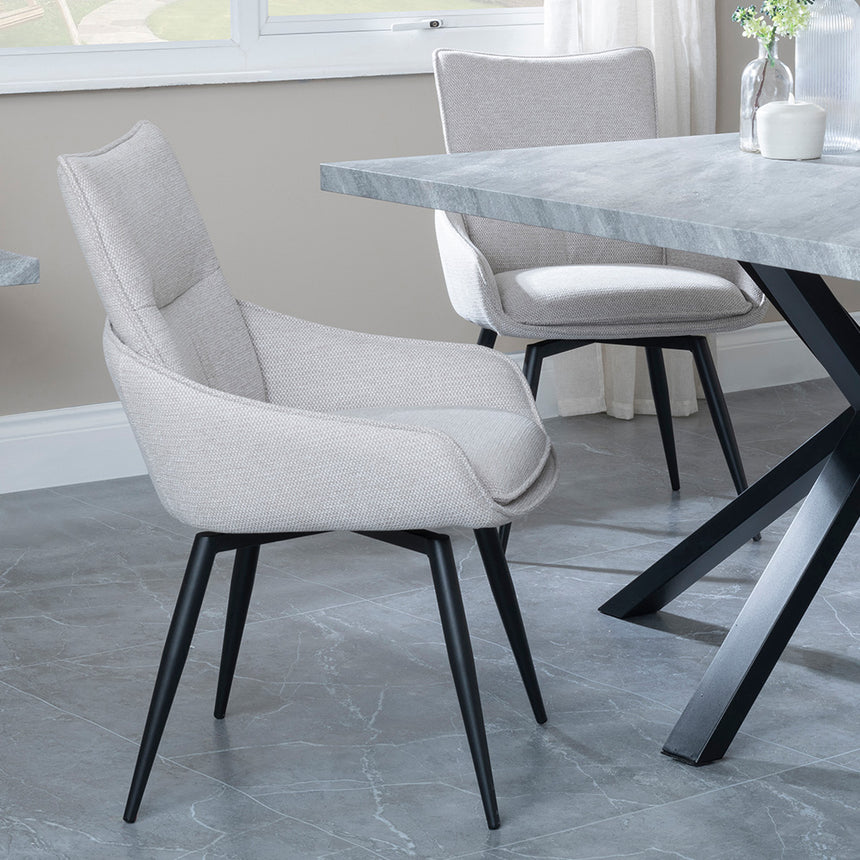 Barking Grey Concrete Dining Set with Spider Legs - Torres Fabric Swivel Dining Chair