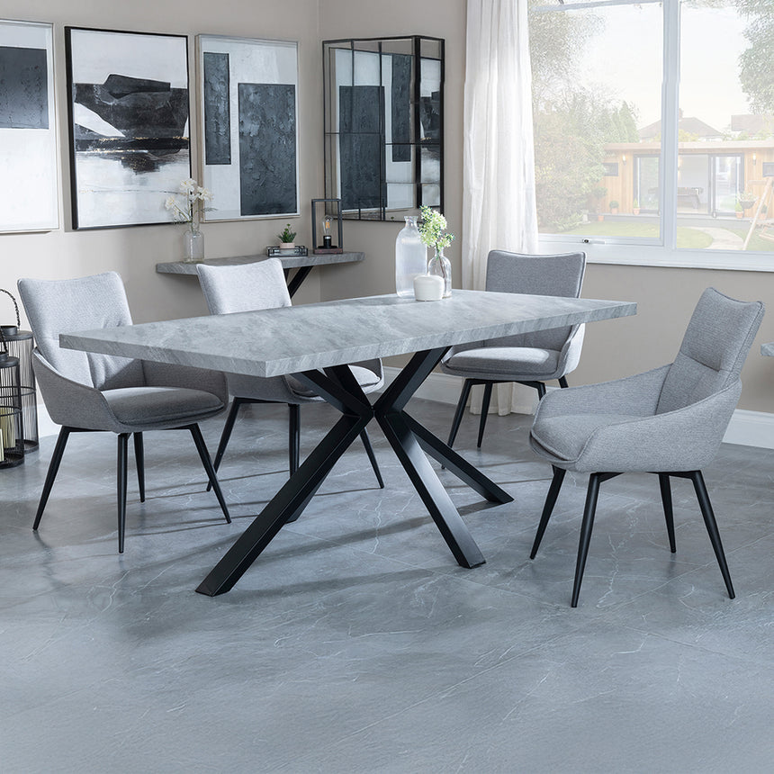 Barking Grey Concrete Dining Set with Spider Legs - Torres Fabric Swivel Dining Chair