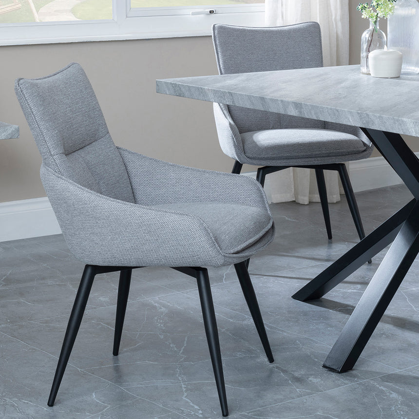 Barking Grey Concrete Dining Set with Spider Legs - Torres Fabric Swivel Dining Chair