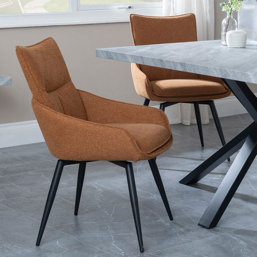 Barking Grey Concrete Dining Set with Spider Legs - Torres Fabric Swivel Dining Chair