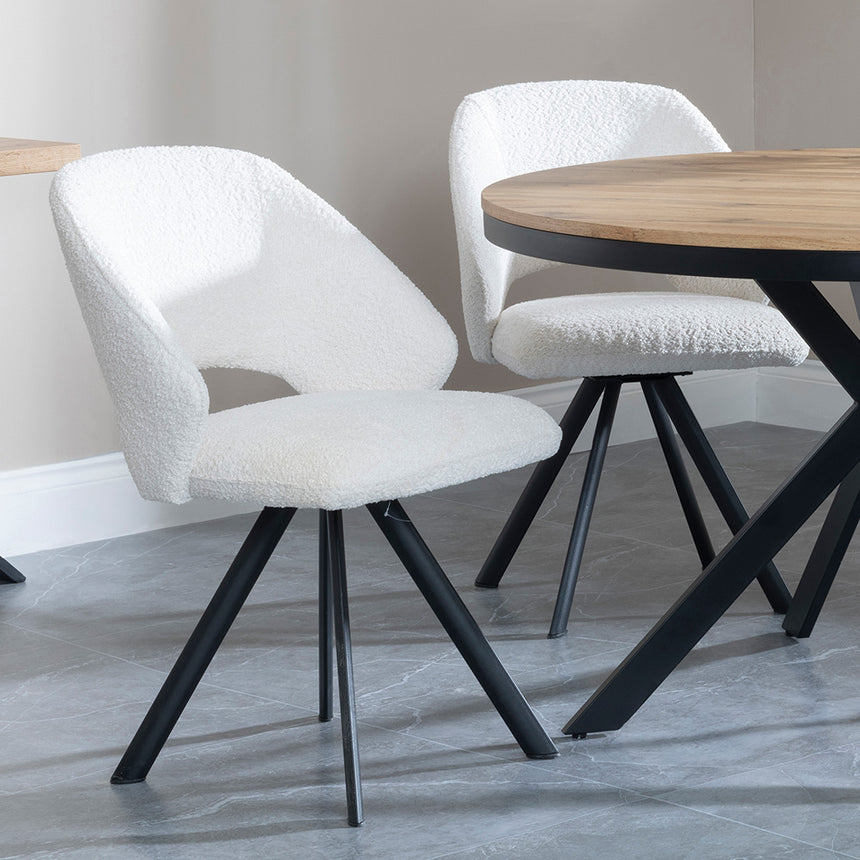 Barking Oak 4 Seater Round Dining Set with Black Spider Legs - 4 Burano Dark Grey Velvet Fabric Swivel Dining Chair