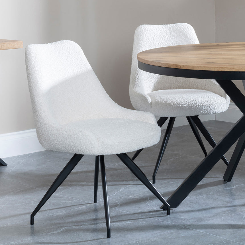 Barking Oak 4 Seater Round Dining Set with Black Spider Legs - 4 Diana Grey Velvet Fabric Swivel Dining Chair