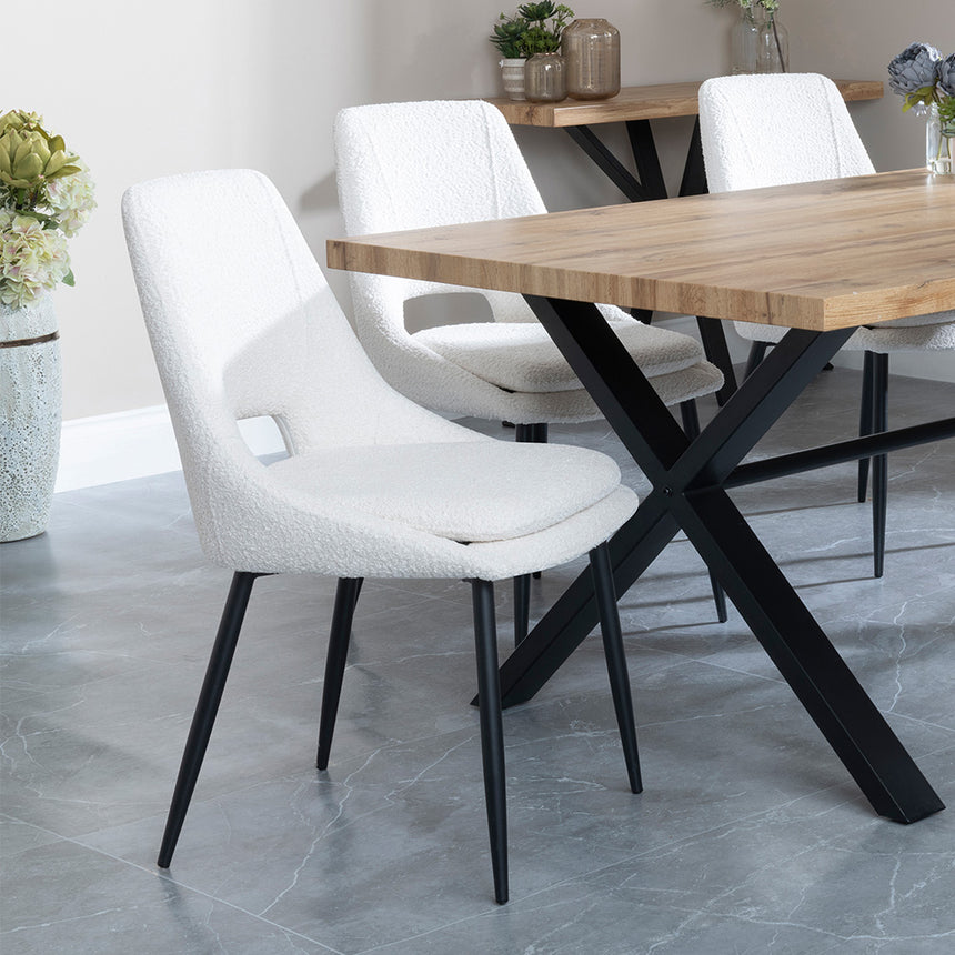 Barking Oak Dining Set with Black Cross Legs - Stansbury Grey Fabric Dining Chair