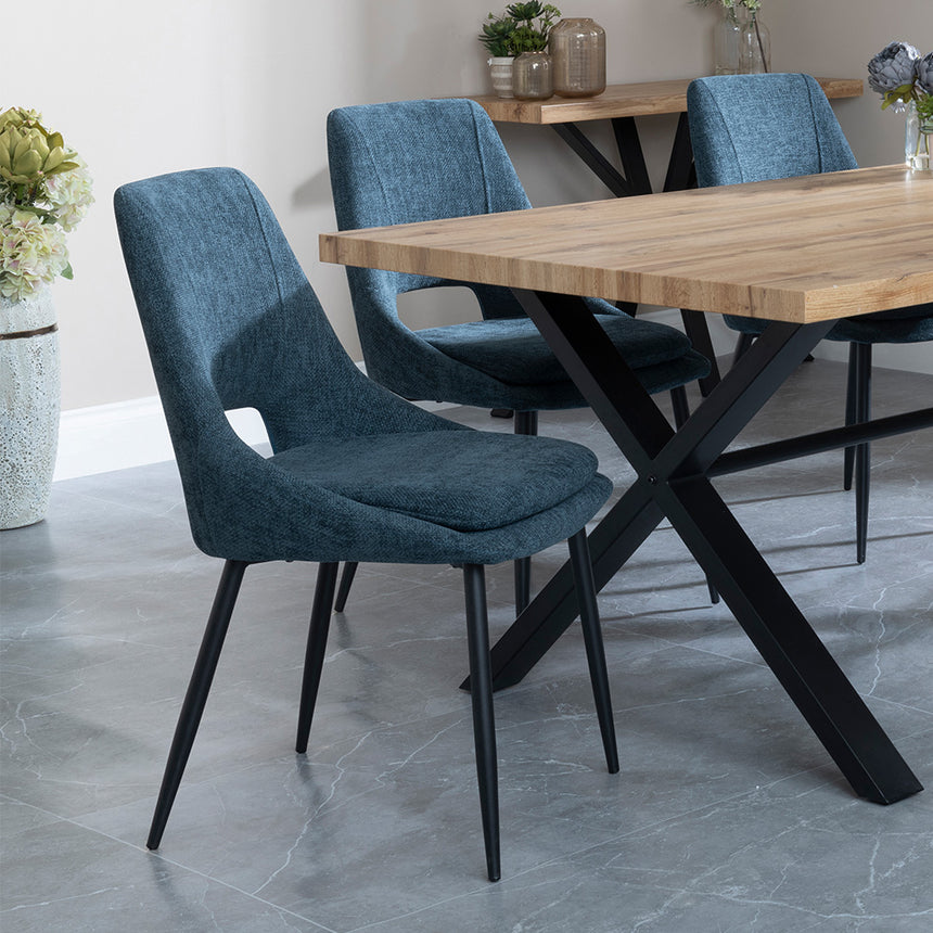 Barking Oak Dining Set with Black Cross Legs - Stansbury Grey Fabric Dining Chair