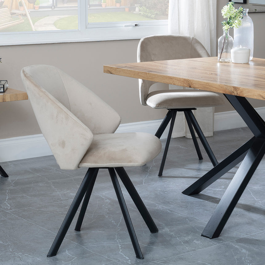 Barking Oak Dining Set with Black Spider Legs - Burano Mustard Velvet Fabric Swivel Dining Chair