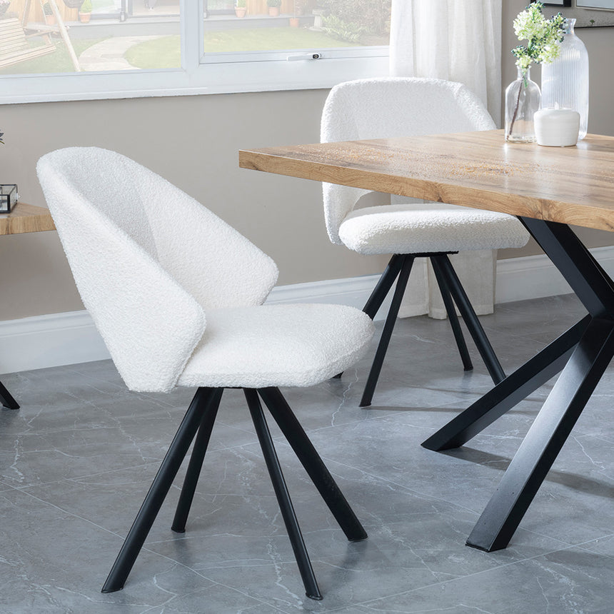 Barking Oak Dining Set with Black Spider Legs - Burano Mustard Velvet Fabric Swivel Dining Chair