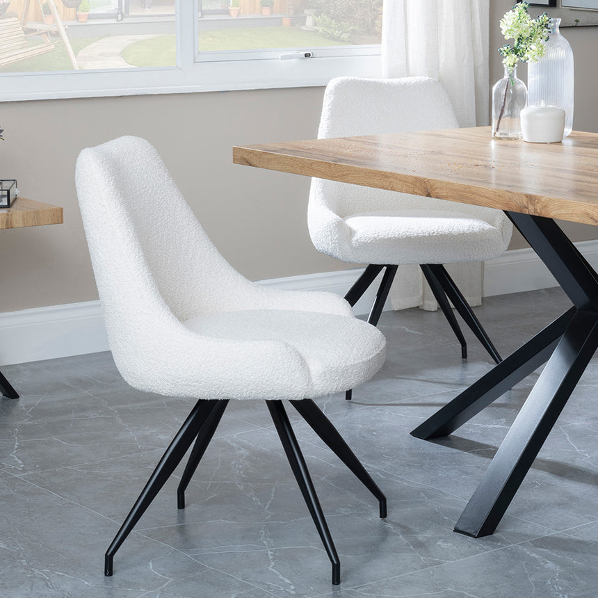 Barking Oak Dining Set with Black Spider Legs - Diana Grey Velvet Fabric Swivel Dining Chair